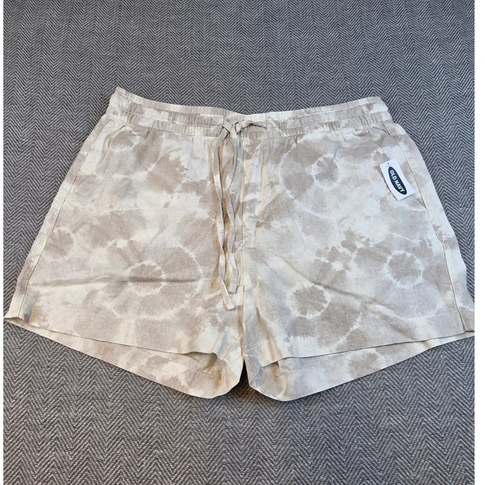 Old Navy Womens Linen Blend Tie Dye Shorts Beige White Size M NWT